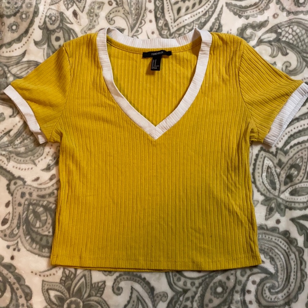 Yellow and white crop top